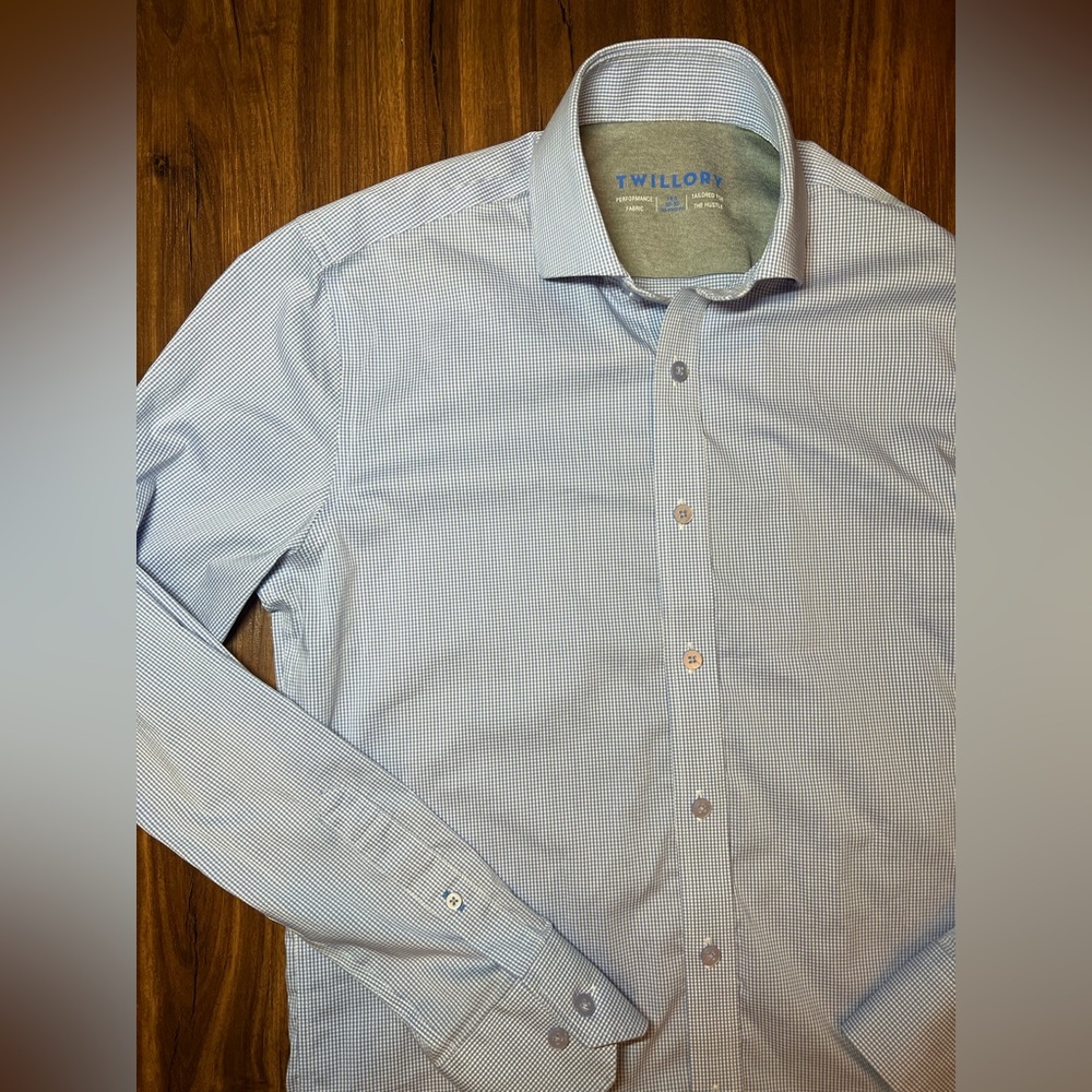 Twillory Men's 14.5 32/33 Tailored Fit Performance Blue Plaid Button Down Shirt